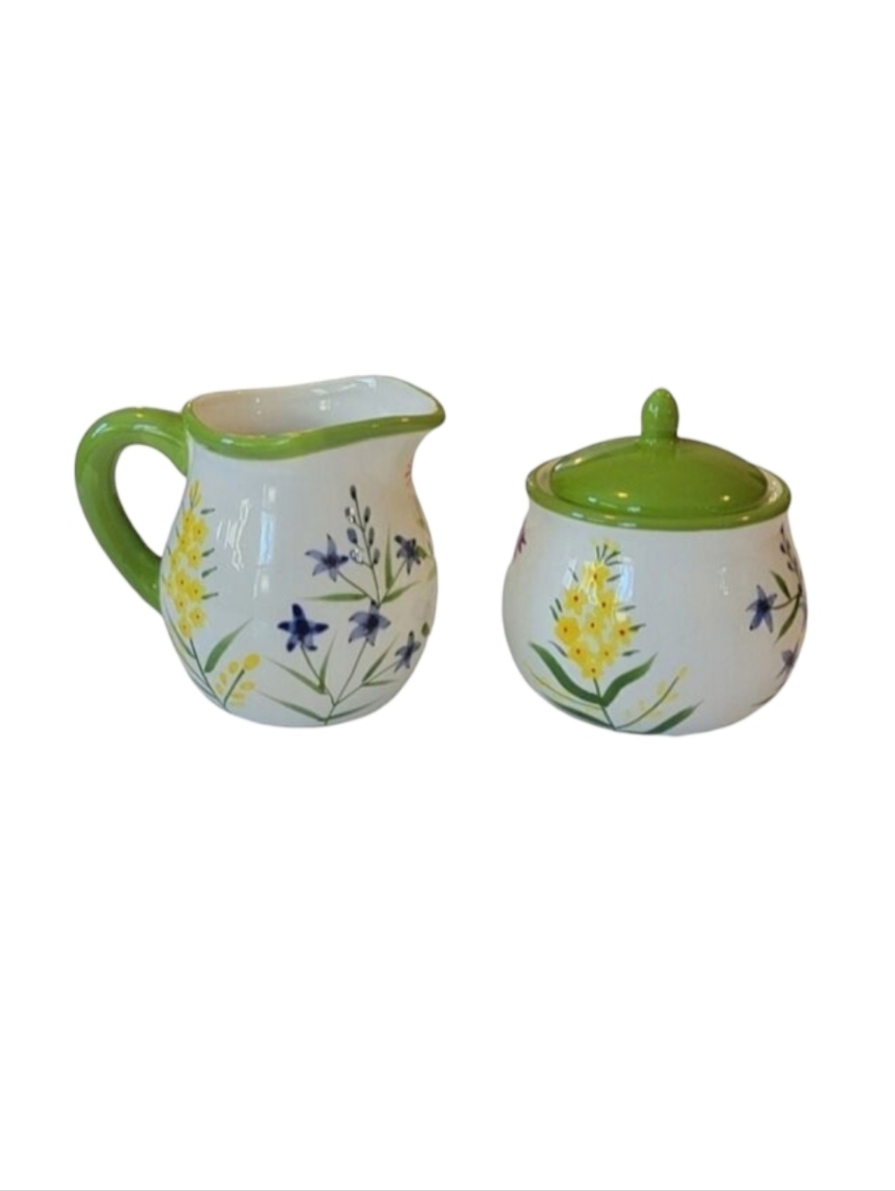 Bella Casa By Ganz Green Floral Patterned Creamer & Sugar Bowl Set